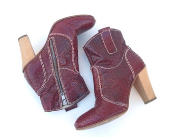 Vintage Prima Bass US Navy Oxblood Red Heeled Ankle Boots Booties 36 6 Women's