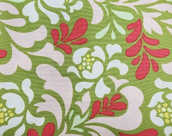 Heather Bailey  - Pop Garden Green Stencil Floral green peach and red out of print Quilting Fabric