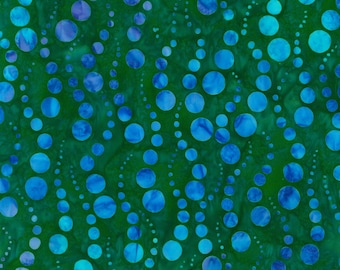 1/2 Yard Blue And Green Bubbles Batik Quilt Fabric By The Yard