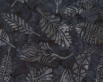 Dark Grey Batik Leaves Sandy Isle Bali Batik Quilting Fabric By The Yard Batik Leaves 1/2 yard