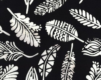 1/2 Yard Black And White Feathers Sandy Isle Bali Batik Batik Quilt Fabric By The Yard