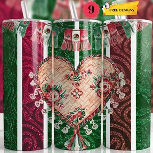 Seamless Mexican Patriotic 20oz Skinny Tumbler Wrap Design, Latino Mexican Flag Tumbler Wrap PNG, Mexican Flag Art Latino, Digital Download