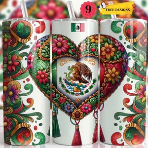 Seamless Mexican Patriotic 20oz Skinny Tumbler Wrap Design, Latino Mexican Flag Tumbler Wrap PNG, Mexican Flag Art Latino, Digital Download