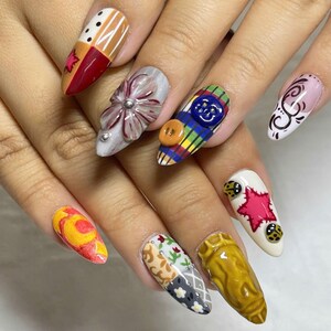 Eclectic Vintage Patchwork Press On Nails, Handmade Floral Art Cute Cottagecore Set