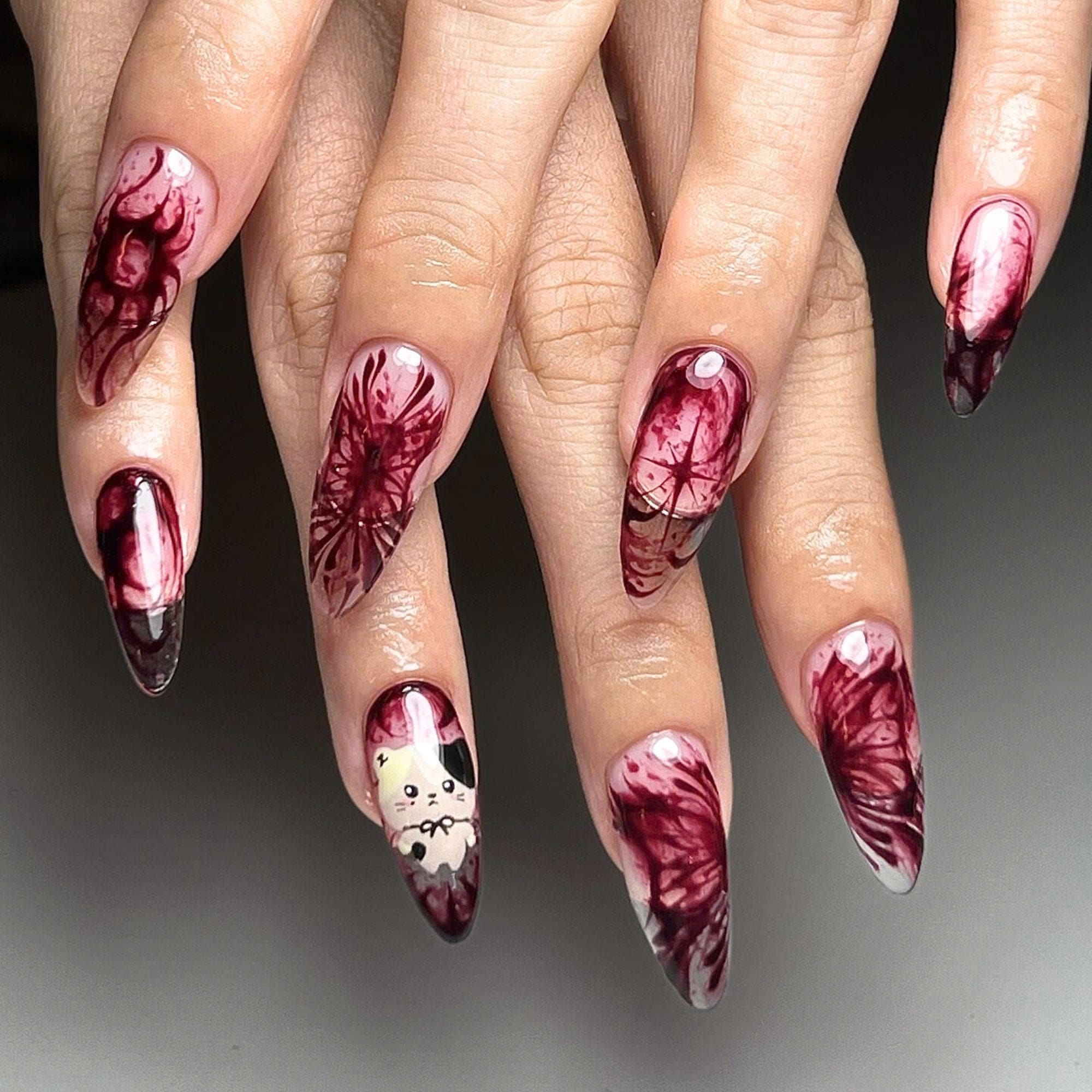 Handmade Bloody Red Nail Press On, Halloween Nails, Fake Nails