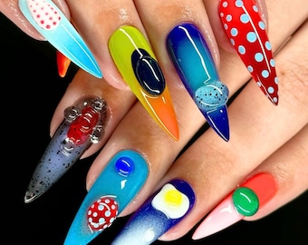 Watercolor Hand-painted Nail, Custom Press On Nails, Handmade Press On Nails, Fake Acrylic Nails, Gel Nails, Press on Nails, Holiday Nails