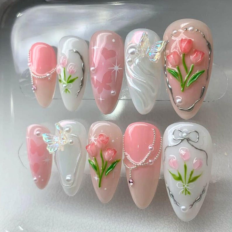 Press on nails, Custom nails, Nail Art, Square nails, Trendy Nails, Almond Nails, Acrylic nails, punk style nail, y2k style Nails, Gift For Her, Gifts, Gift For Mom, Gift For Sister