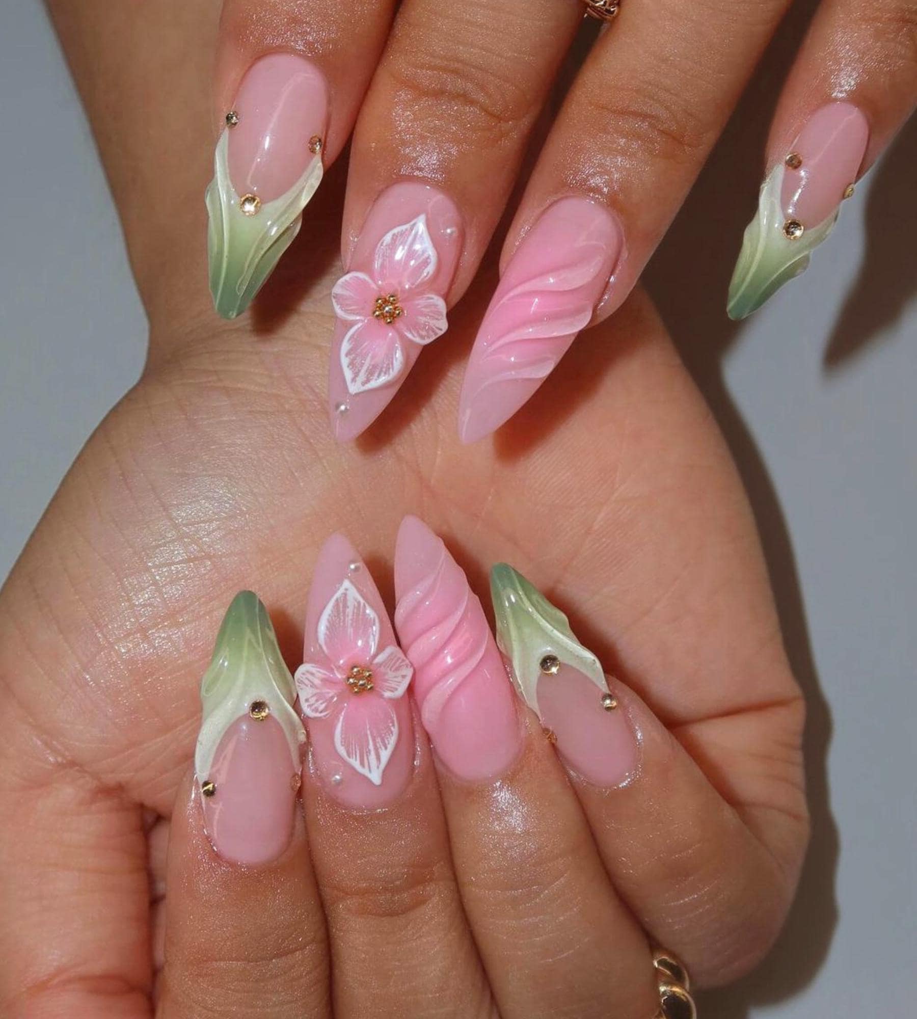 3D-bloem met Franse tips Stilettopers op nagels, 3D-gelnagels, roze nagels,  aangepaste nailart, vakantienagels, nagelontwerpen, trendy nepnagel - Etsy  België, image size:1800x2000