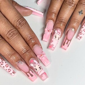holiday nails, fake nail, gifts for her, press on nail, almond nail, valentines nails, silver accent nails, romantic nail art, elegant nails, daily wear nails, sparkly press-ons, red glitter nails, trendy nail, betty boop nails, pink nails, long square nails