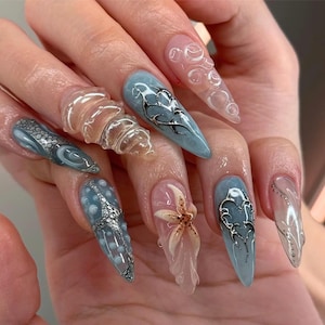 Ocean Freestyle Nägel, Sommer Nägel, Blaue Nägel, Press On Nail, Acrylpresse auf, Urlaubsnägel, Strandnägel, Benutzerdefinierter Acrylnägel, Geschenk