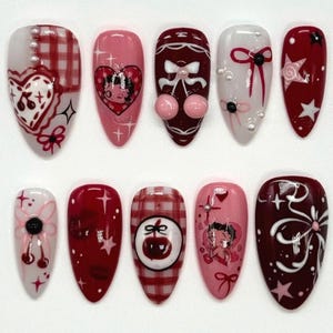 Betty Boop Valentine's Press on Nails, Glam Punk Studded Red