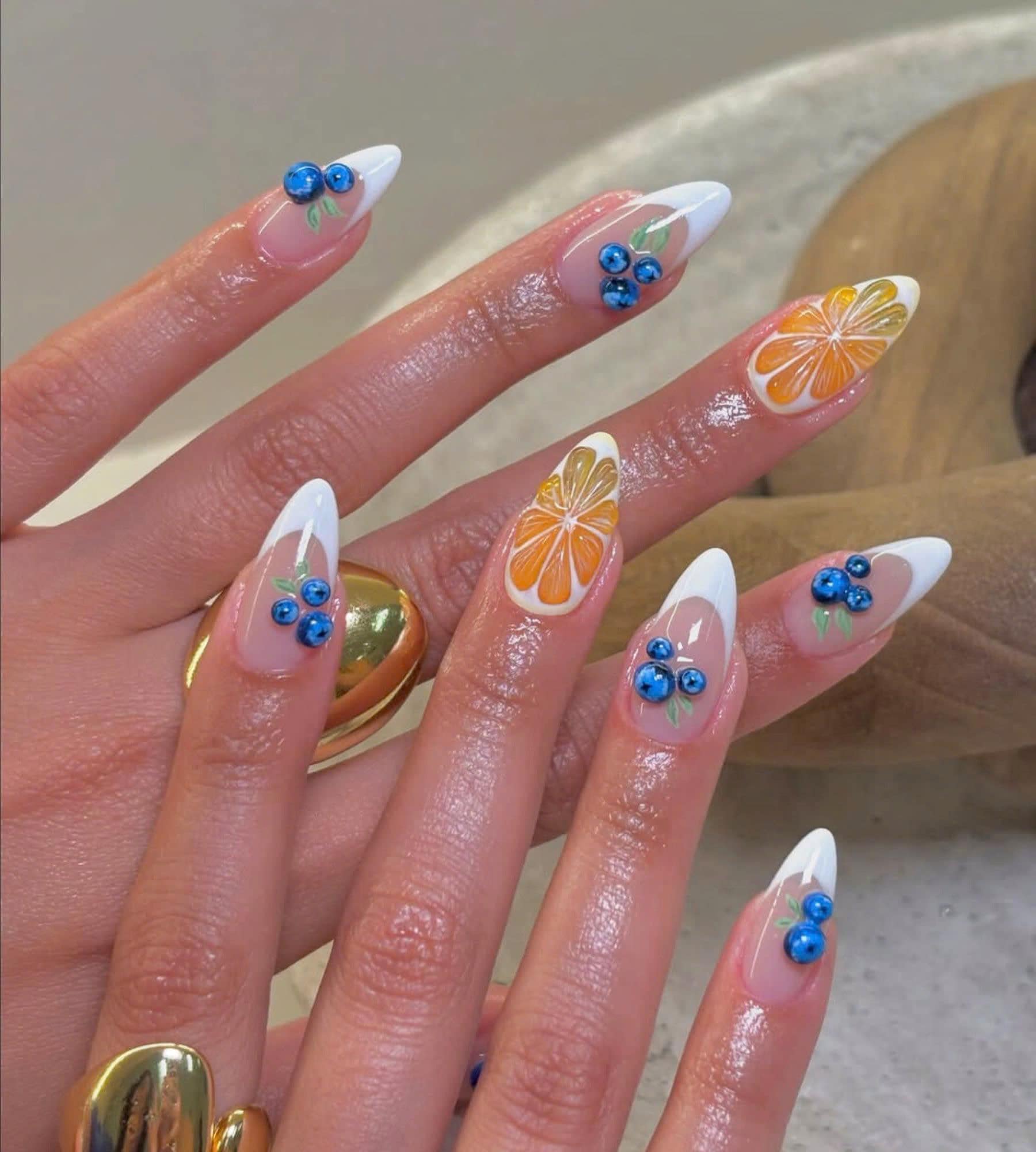 ネイルアートセット クリスタル シトラス フルーツ プレスオン ネイル、夏の 3D オレンジ