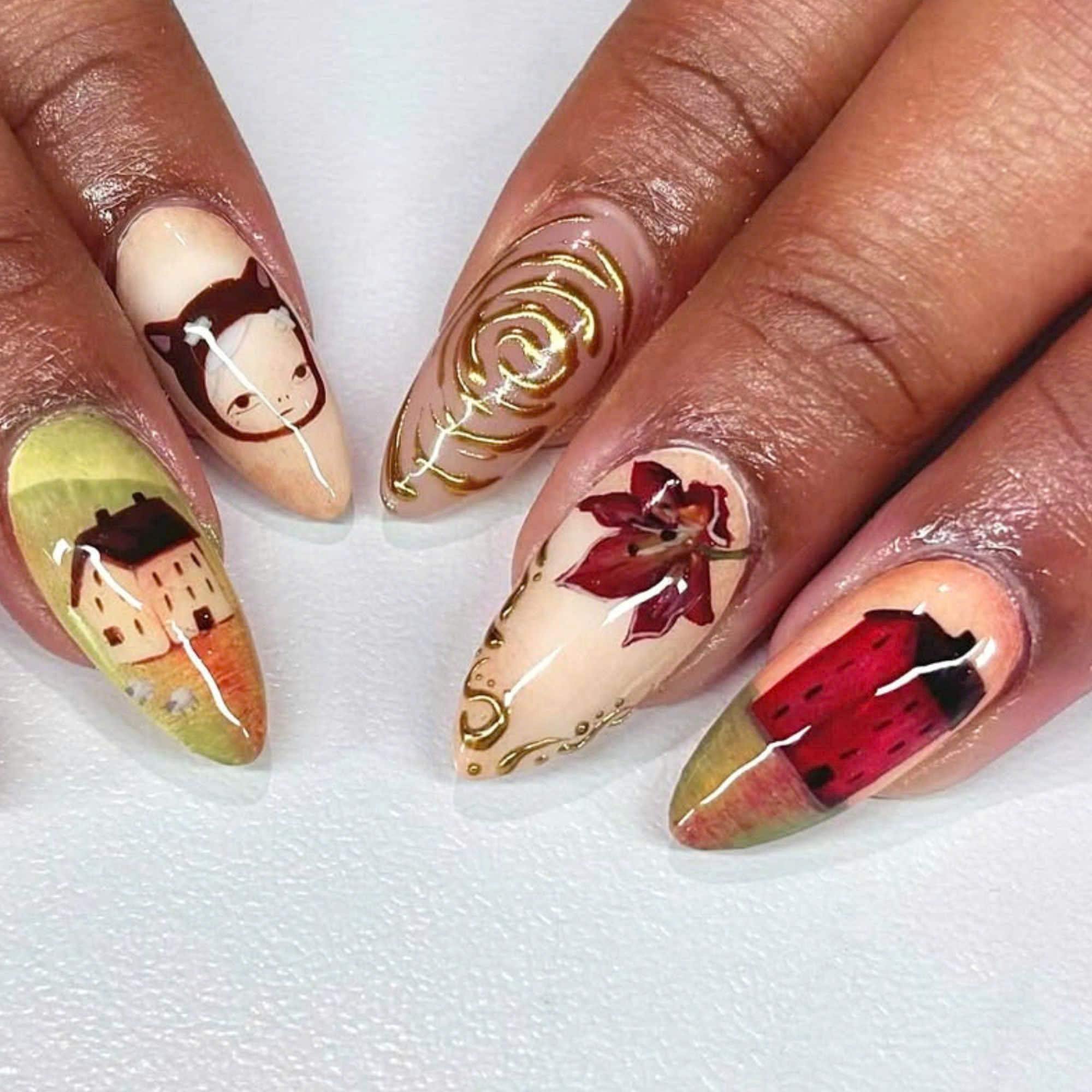 Unique Yoshitomo Nara Press on Nails, Handmade Japanese Fake Nail