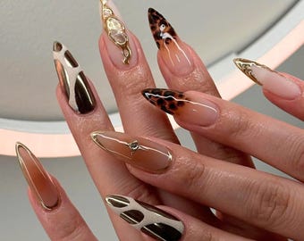 Free style Press On Nails, Y2K Nails, Long Nails with French Tips, Brown Nails, Autumn Nails, Gel Nail, Holiday Nail, Custom Nail, Fall Nail