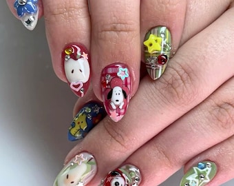 Unique Colorful Press on Nails, Custom Nails Art, Fantasy Almond
