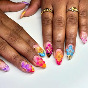 Summer Festival Press On Nails, 3D Flower Garden Nail Art, Handmade Vacation Nail Tip, Summer Nails, Spring Nails, Holiday/Party Nails.