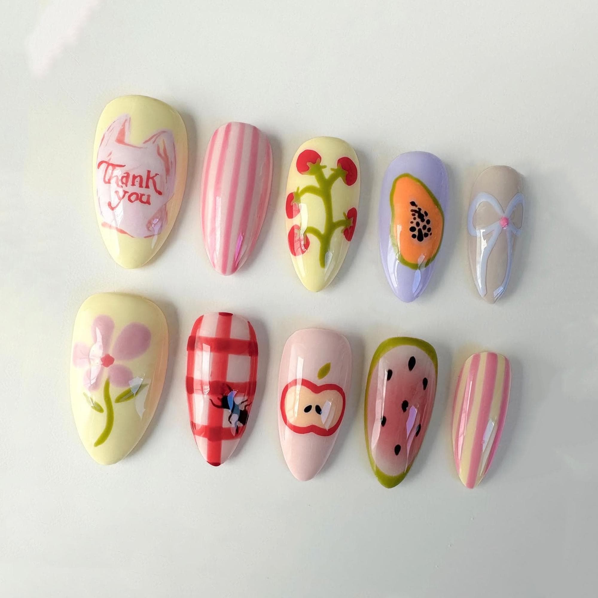 Fruit Garden Inspired Press on Nail, Handmade Acrylic Fake Nail
