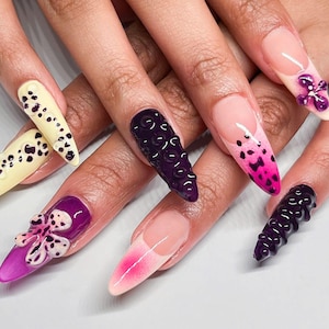 Orchid Flower With Brown Spots Almond Press On Nails, Custom Design Nail Art, Fake Nail for Holiday, Unique Nails, Gel Nails, Gift For Her.