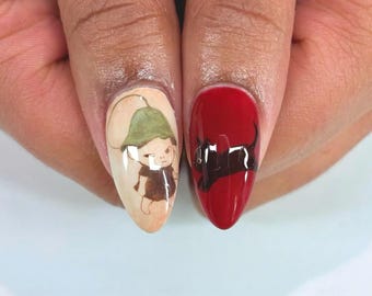 Unique Yoshitomo Nara Press on Nails, Handmade Japanese Fake Nail