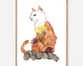 Arte de flores prensadas: Gato con flores secas