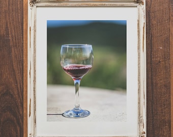 Wine photo wall print - Vino wall art - Winery photo for home decor - Gift for wine lovers - Red wine bar decor - Photo of wine glass