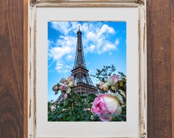 Eiffel Tower Photo Print – Paris in Spring, Blooming Roses