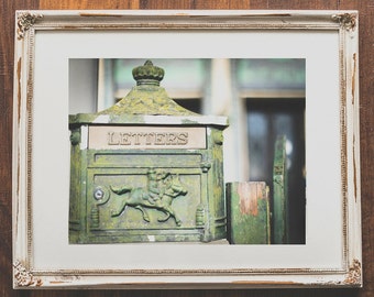 Antique mailbox wall art - Vintage style photography for home decor - Mint green letter box photo - Wall prints for office decor