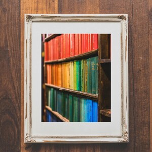 Book photography wall print for office - Rainbow books gift for book lovers - Photo of books for home decor - Bookstore wall art for library