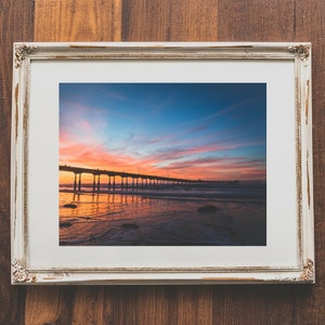 Sunset photo wall art- San Diego photography for home decor - California beach wall prints - Ocean Beach pier - Colorful sunset sky photo