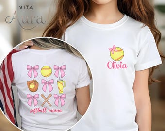 Custom  Coquette Softball Mom T-Shirt: Personalized Game Day Tee