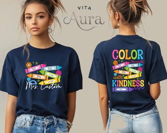 Personalized Teacher Crayon Shirt, Color the World with Kindness, Back to School Tee