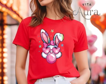Bunny with Heart Glasses Shirt, Bunny Easter Shirt, Bunny With Bandana Glasses Bubblegum, Rabbit Glasses Bandana, Bubblegum, Easter Gifts