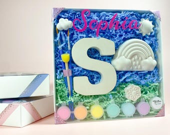 Personalized Plaster Painting Kit: Initial & Rainbow Gift Box