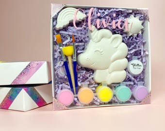 Unicorn Plaster Painting Gift Box for Girls - Custom Craft Set for Kids - Personalized Holiday & Birthday Gift