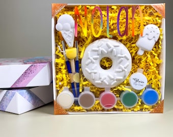 Sprinkle Donut Plaster Painting Kit: Custom Craft Gift Box