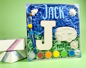 Personalized Plaster Painting Kit: Initial & Camper Gift Box