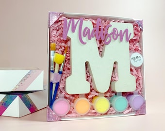 Paint Your Name Initial Gift Box - Plaster Painting Kit for Girls - Personalized Holiday & Birthday Gift