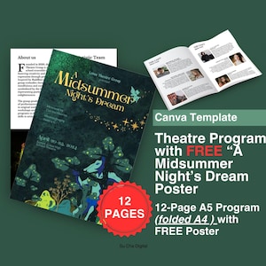 Theaterprogramm-Canva-Vorlage mit KOSTENLOSEM „Ein Sommernachtstraum“-Poster