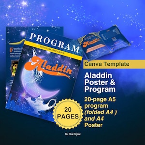 Plantilla de Canva para el programa y póster del Teatro Aladdin