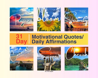 31-dagars motiverande citat och tankesätt och positivitet/ Instagram-mallar. Citat kan redigeras på Canva/ Inspirerande Instagram-inlägg