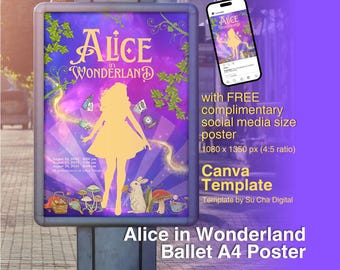 Alice i Underlandet A4-poster med gratis poster för att ändra storlek på sociala medier