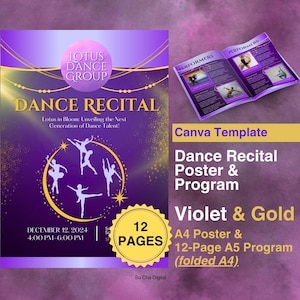 Balletrecital, poster en programma dansrecital, volledig bewerkbaar op canva