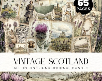 Vintage Scotland Junk Journal ALL-IN-ONE bundle, Printable Journal Pages Digital Download, Vintage ephemera, DDJJ018D