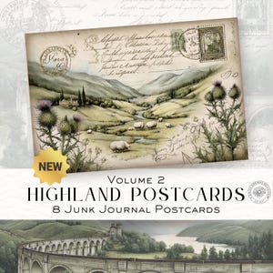 Highland Postkarten Vintage Schottland Junk Journal Band 2, Printable Journal Karten, digitaler Download, Vintage Ephemera, DDJJ0361