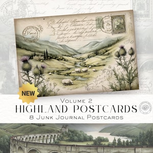 Highland Postkarten Vintage Schottland Junk Journal Band 2, Printable Journal Karten, digitaler Download, Vintage Ephemera, DDJJ0361