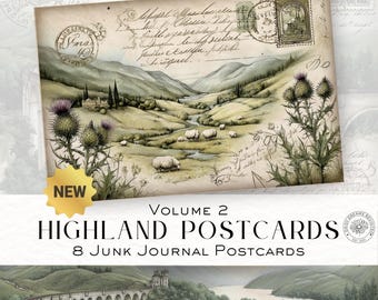 Highland Postcards Vintage Scotland Junk Journal Volume 2, Printable Journal Cards, Digital Download, Vintage ephemera, DDJJ0361