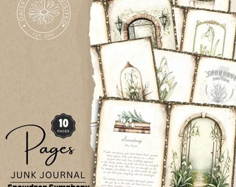 Vintage Snowdrop Symphony Junk Journal Folios Volume 2, Printable Pages, Digital Download, DDJJ0022B