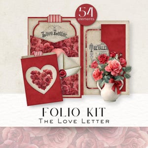 Kit de Álbum Carta de Amor | Diário de Recortes Romântico para o Dia dos Namorados | Enfeites Vintage de Rosas | Páginas Interativas