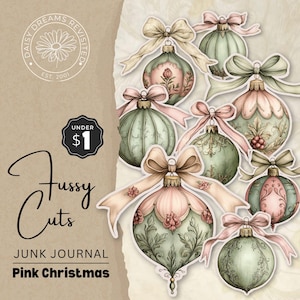 Vintage Rosa Weihnachten Junk Journal Fussy Schnitte, shabby chic Stil, digitaler Download, DDJJ007E