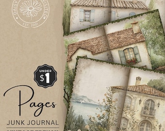 Vintage French House Pages Volume 1 - Digital Collage - Printable Journal Papers - Cottagecore Aesthetic - Printable Digital Kit, DDJJ014A